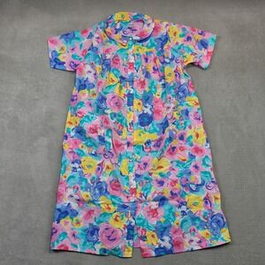 Vintage Carole House Dress Womens Large Pink Blue Floral Cotton Made in USA